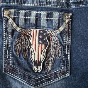 Miss Me Blue Jeans with Embroidered Skull Design